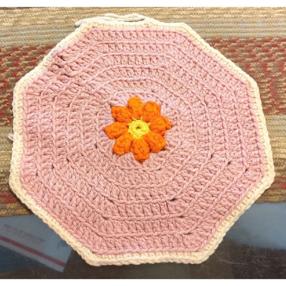 Vintage Crochet‎ Tabletop Colorful Counter Doile Trivet Handmade By Granny